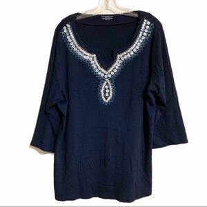 Charter Club Beaded Top/Tunic Blue/White. Size 2X